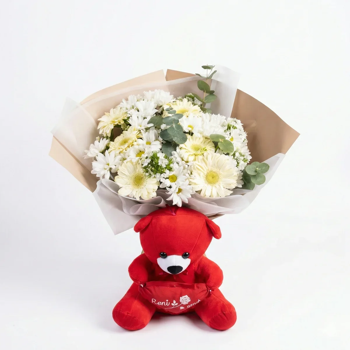 Kırmızı Ayıcıklı Papatya Buketi - Görsel 1