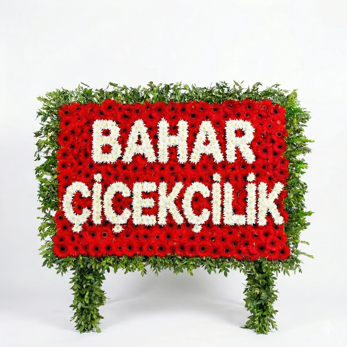 Kırmızı Papatyalı İsim Yazılan Pano Çelenk - Görsel 1